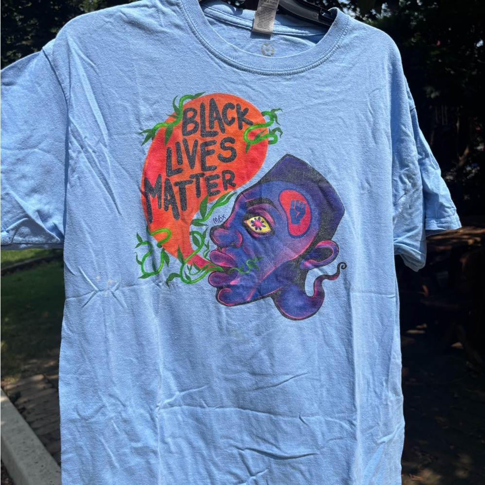 Blue Graphic T-Shirt with Black Lives Matter Design